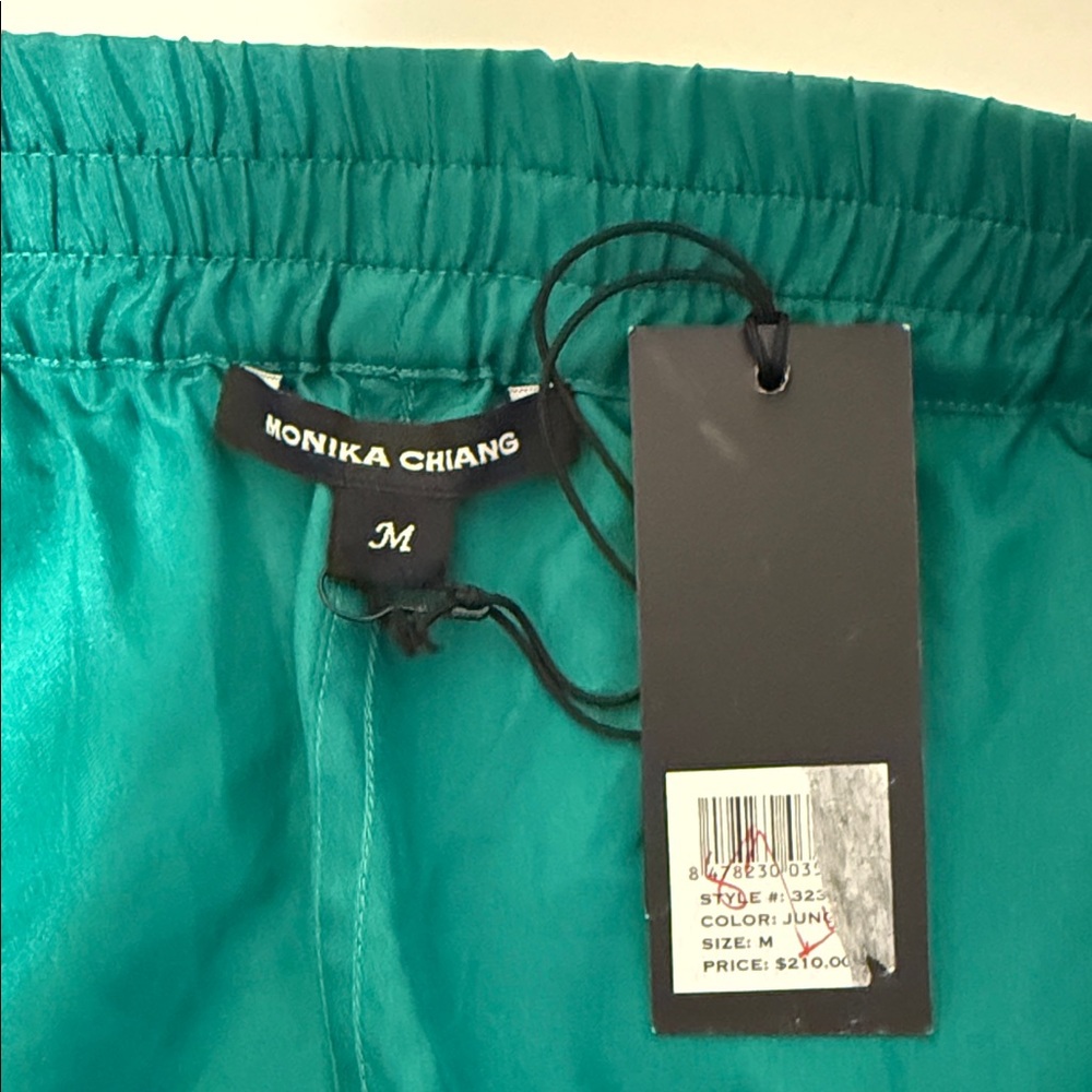 NWT MINI SKIRT Beach Summer Party Jungle Green 100% Silk drawstring Vacation Med - Picture 6 of 12